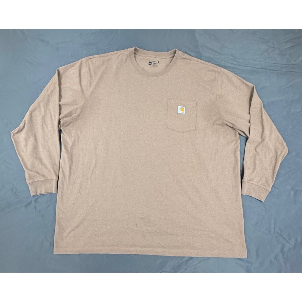 Carhartt Mens 3XL Loose Fit Long Sleeve Pocket T-Shirt Tan Heather Deer‎ Graphic
